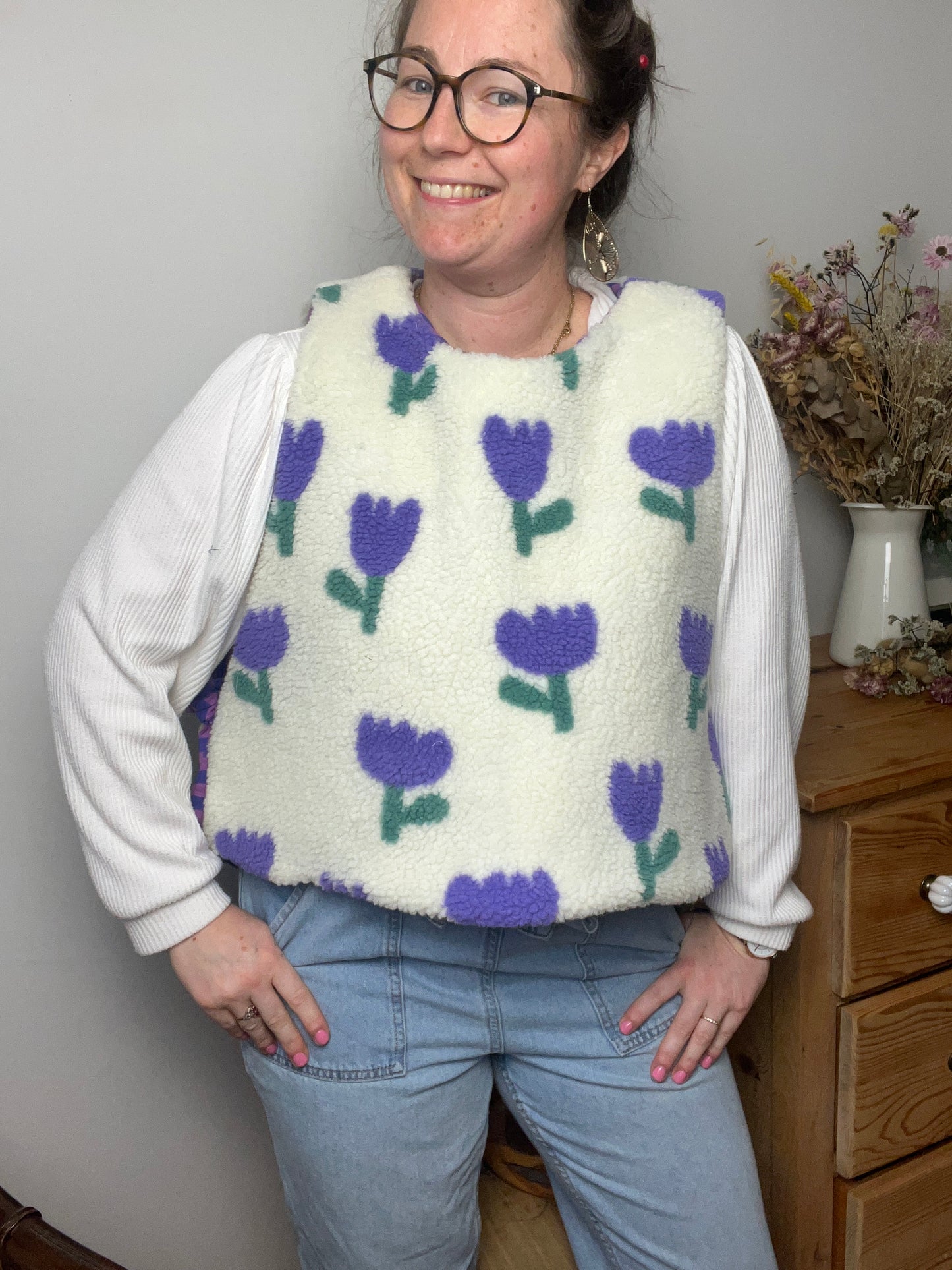 Le pull Joséphine sherpa tulipes mauve
