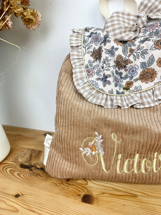 Le sac à dos enfant personnalisé Églantine velours camel et marion