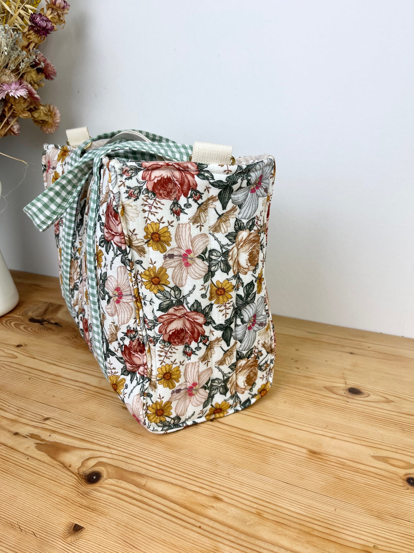Le sac Aurore gaze vintage et vichy sauge