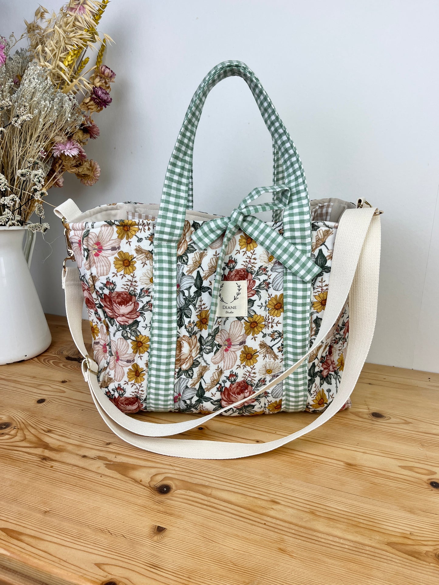 Le sac Aurore gaze vintage et vichy sauge