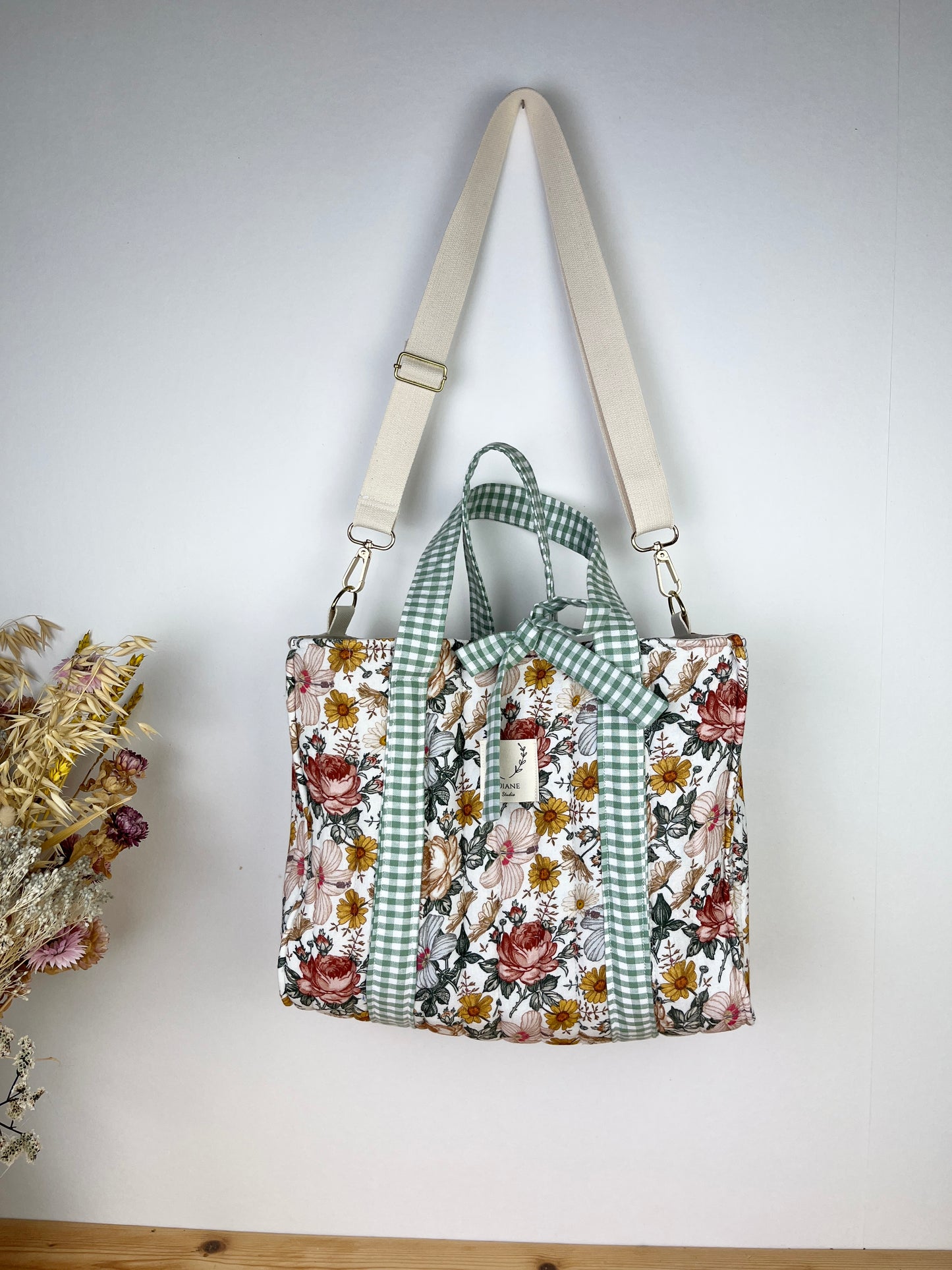 Le sac Aurore gaze vintage et vichy sauge