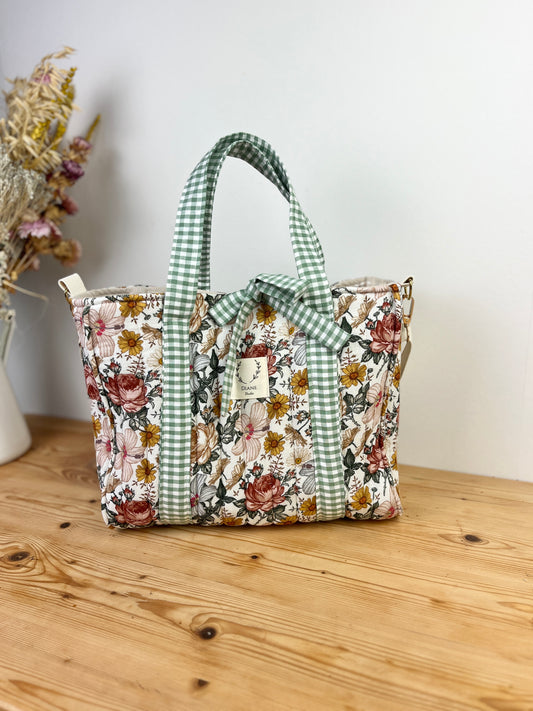 Le sac Aurore gaze vintage et vichy sauge