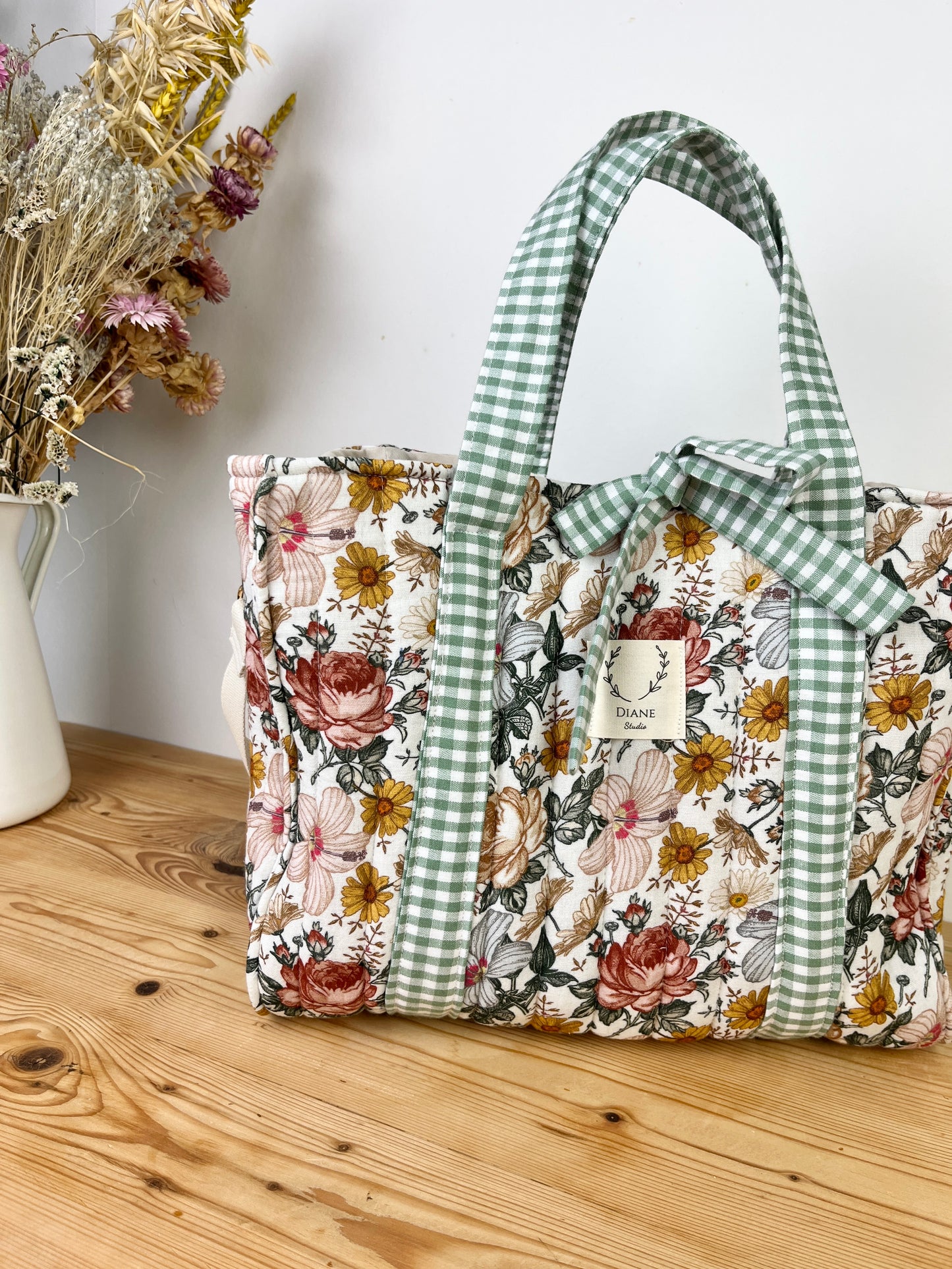 Le sac Aurore gaze vintage et vichy sauge