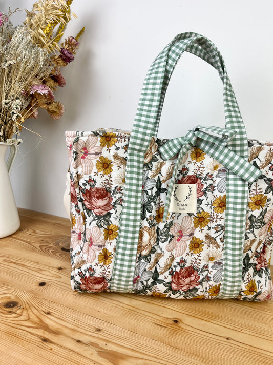 Le sac Aurore gaze vintage et vichy sauge