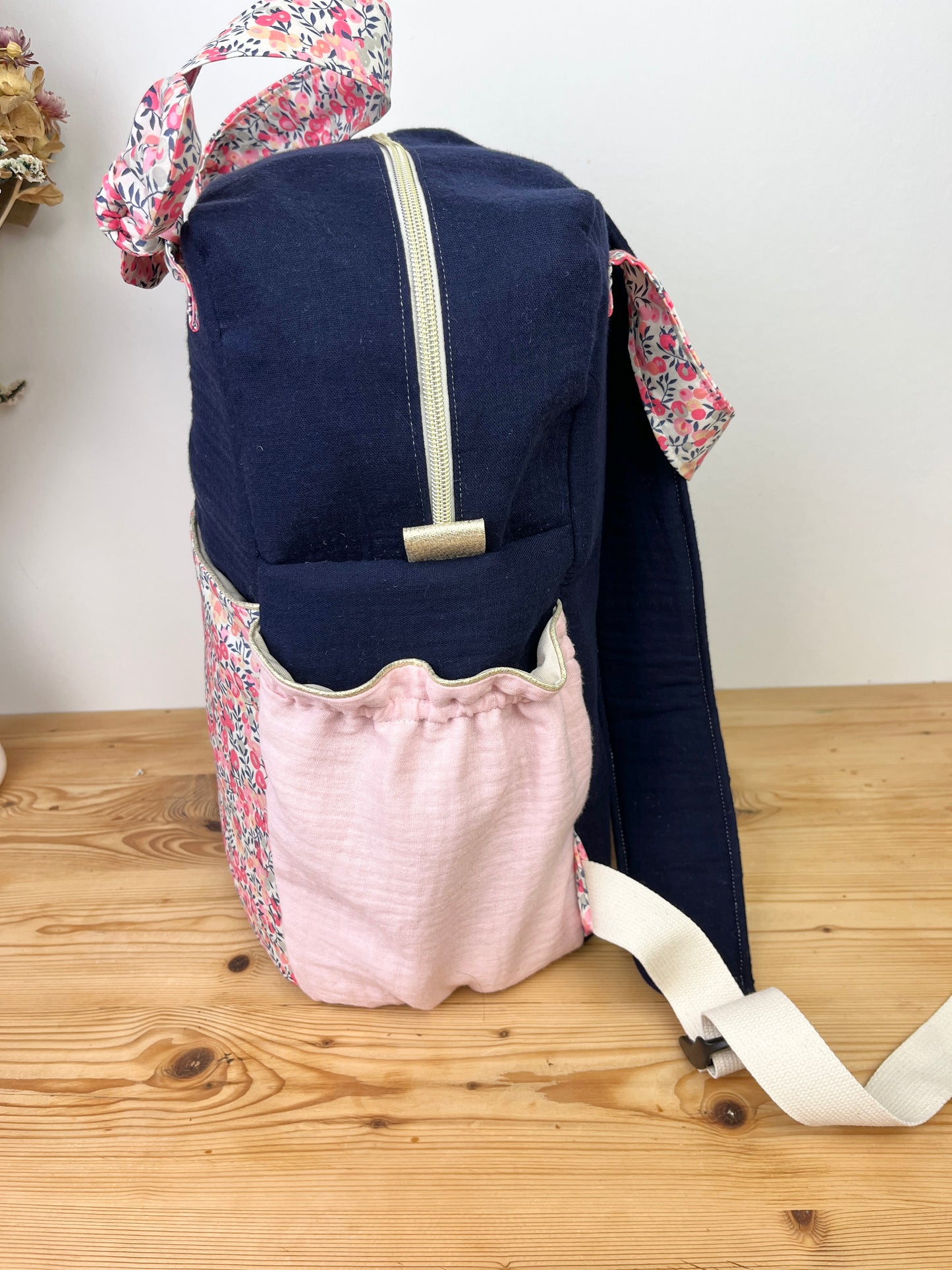 Le sac à dos Angélique liberty Wiltshire et gaze marine