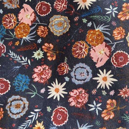 Coupon 50cm fleuri marine -créatrice française