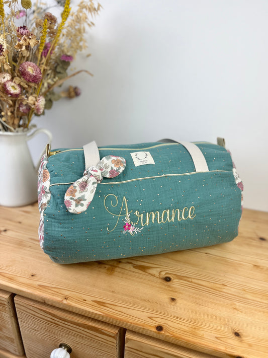 Louison le sac polochon enfant eucalyptus doré et marion rose