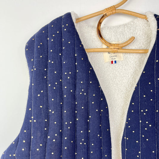 Le gilet Albane double gaze à pois dorés
