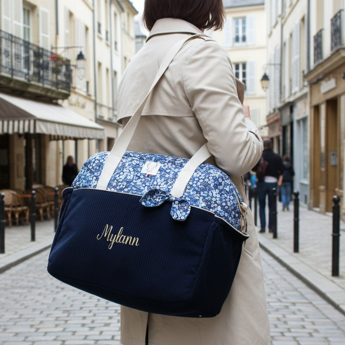 Aimé le sac à langer bleu marine et Liberty of London
