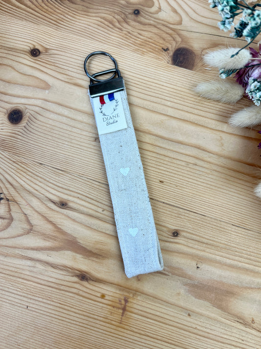 Porte clé toile de lin coeur