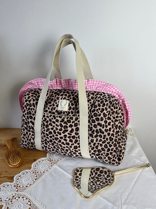 Ensemble Sac Chloé et trousse à volants léopard et vichy rose