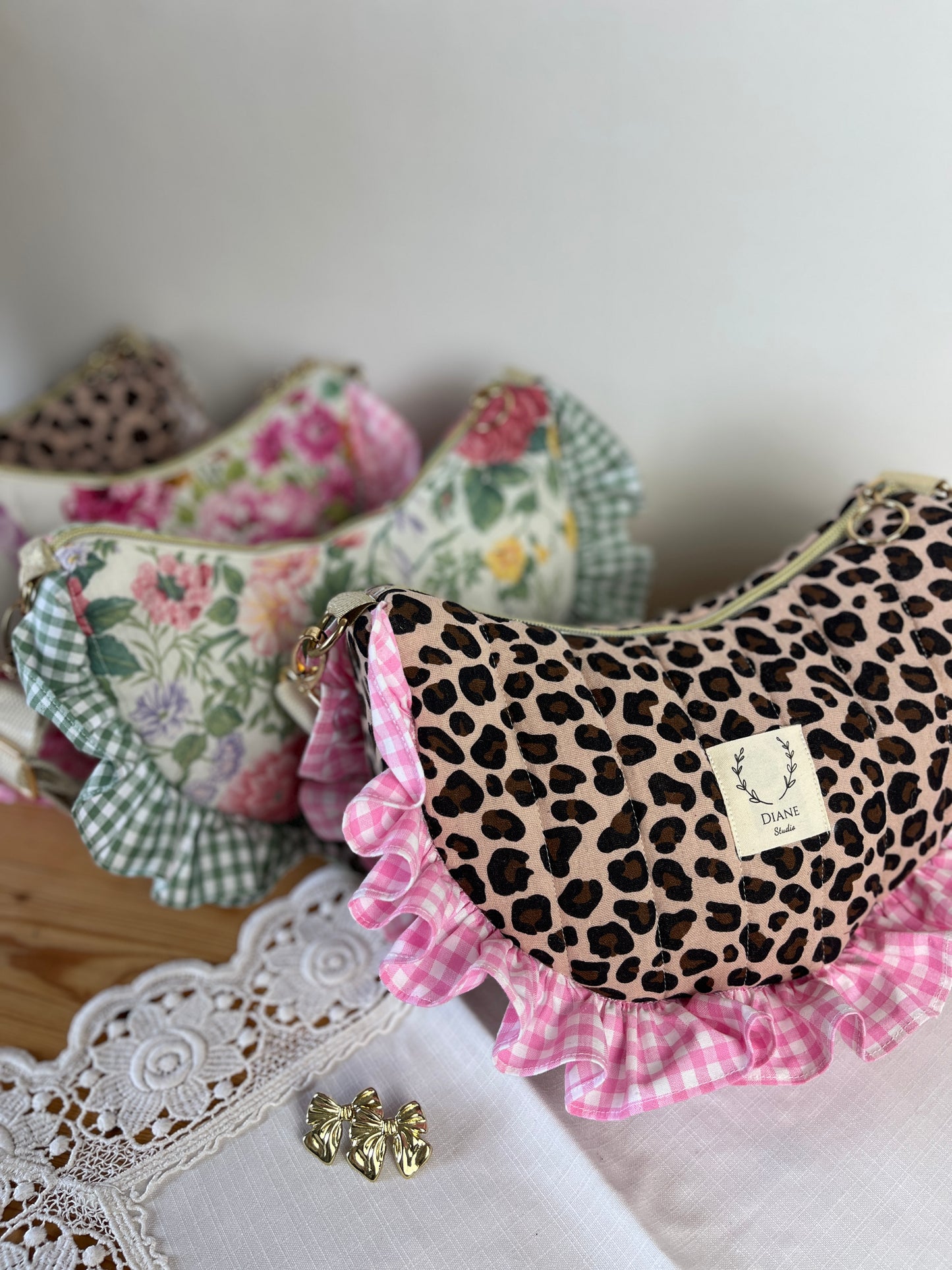 Milan  léopard et vichy rose - sur commande