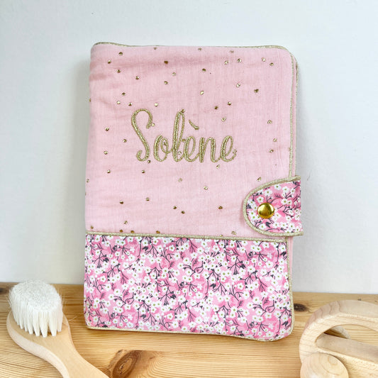 Protège carnet rose et Liberty Mitsi Valeria