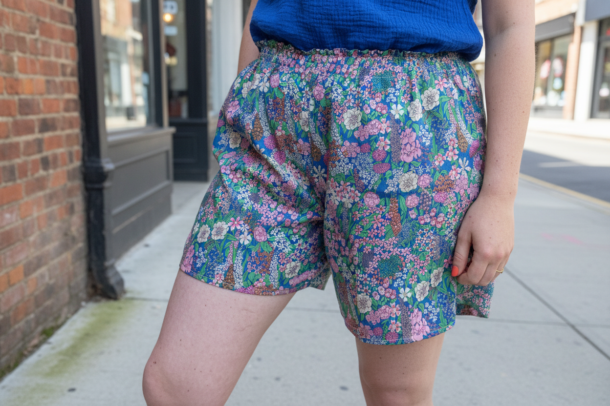 Isaure le short rétro taille haute coton fleuri ciara pervenche