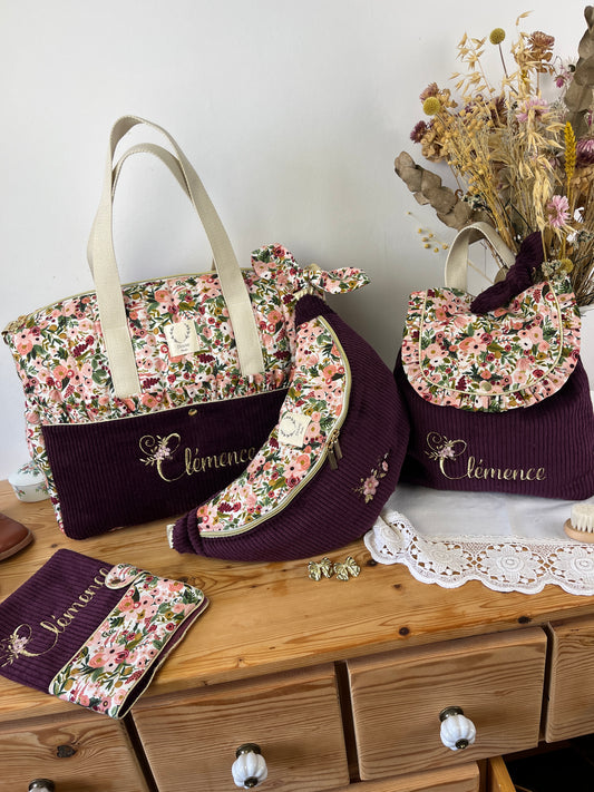 NOUVEAU Ensemble : sac à langer/voyage, protège carnet, sac banane et sac à dos Eglantine