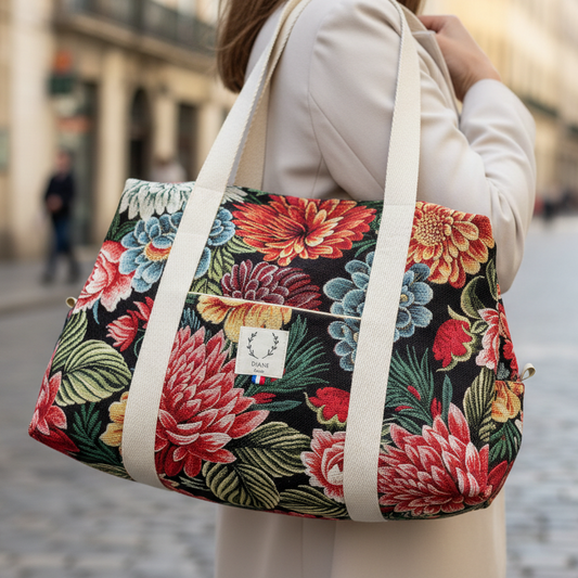 Hélène le sac à langer jacquard fleuri
