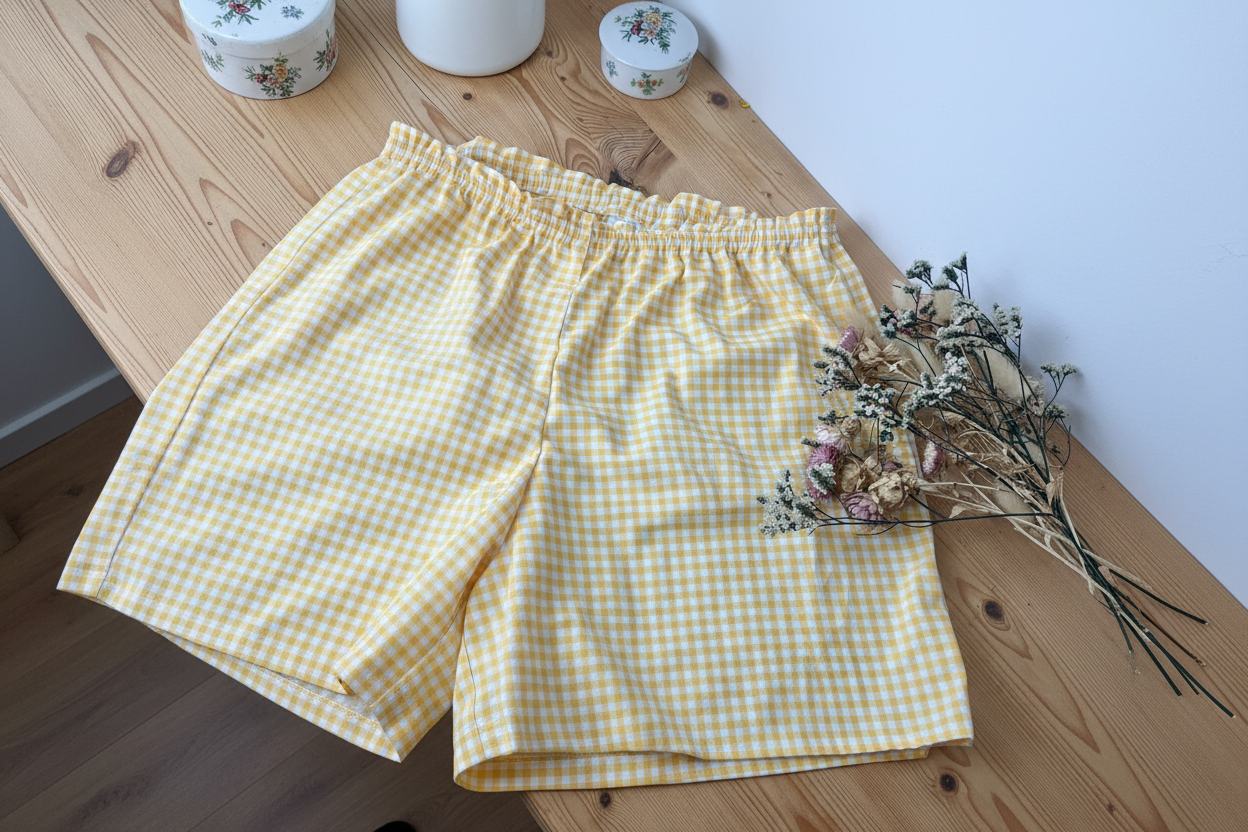 Isaure le short rétro taille haute vichy jaune