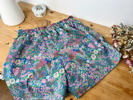 Isaure le short rétro taille haute coton fleuri ciara pervenche