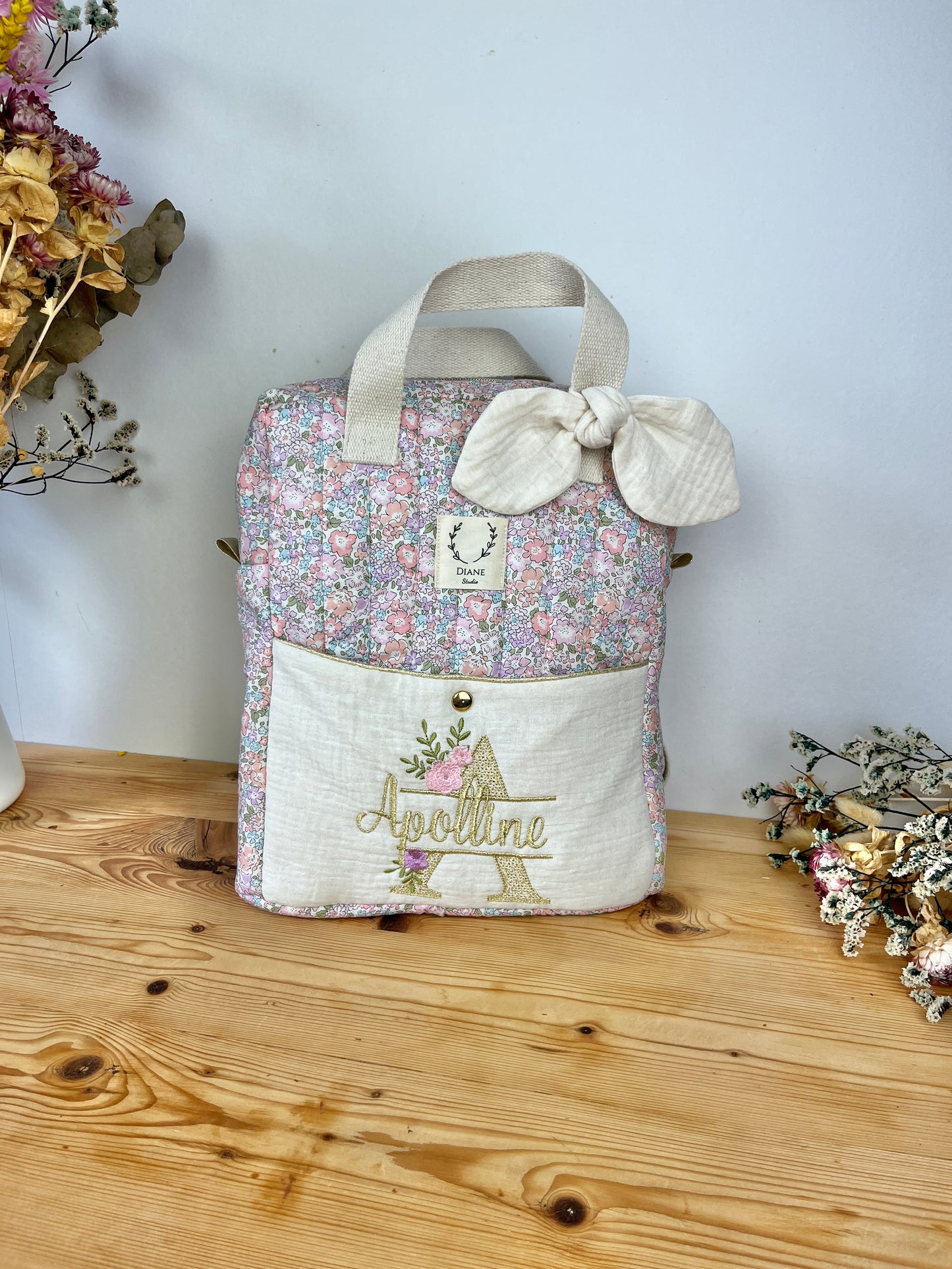 Le sac à dos enfant Ombeline initiale dentelle et prénom