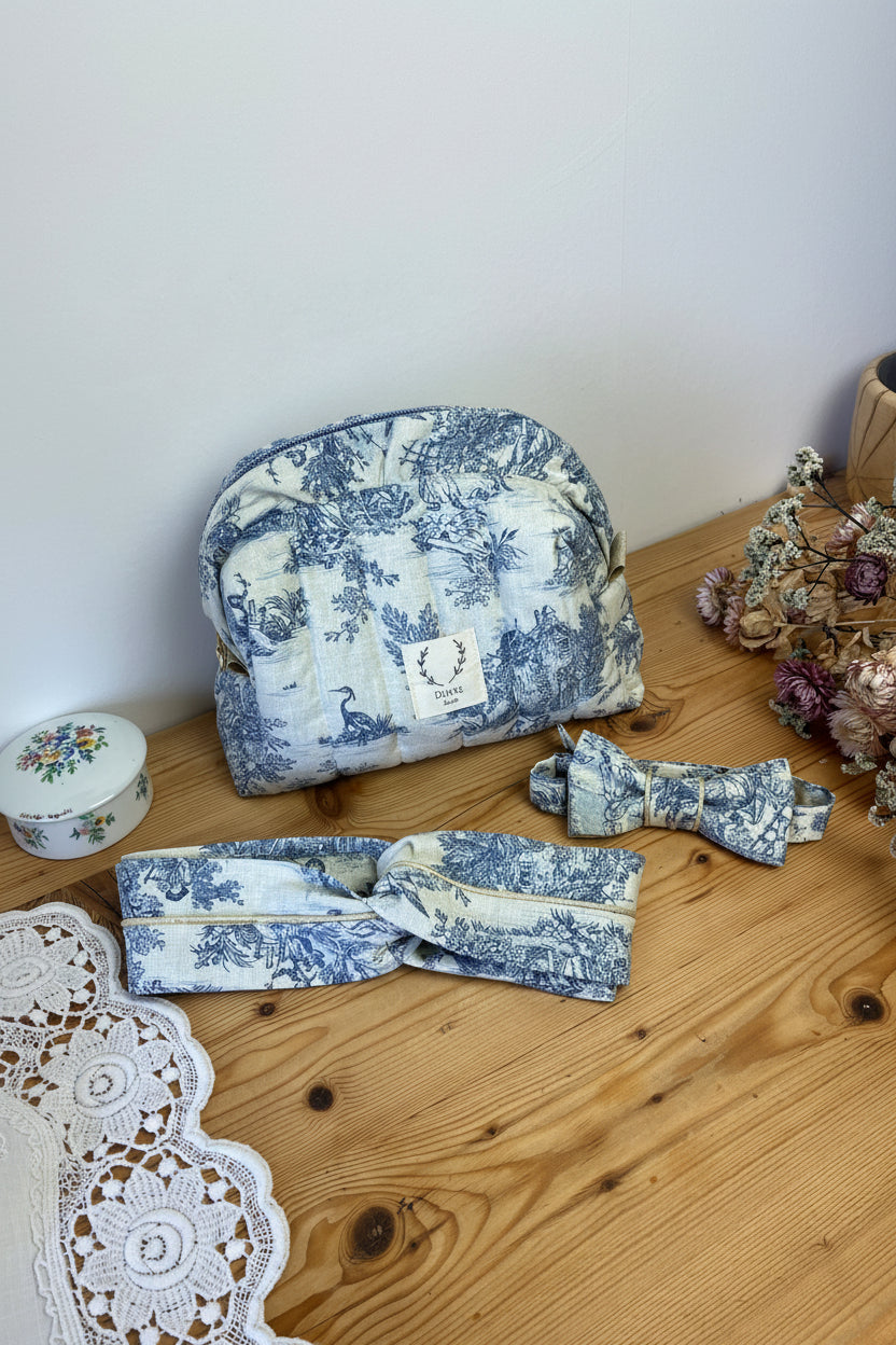Ensemble : trousse de toilette, noeud papillon et headband personnalisable