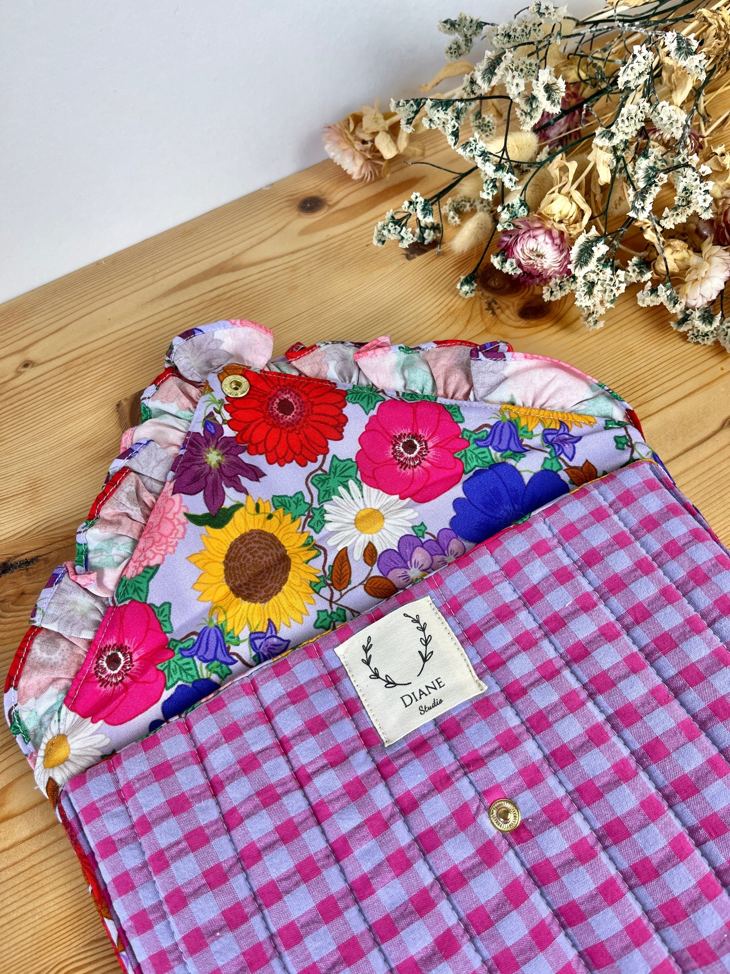 Pochette Charlotte matelassée vichy lilas et taylor's garden