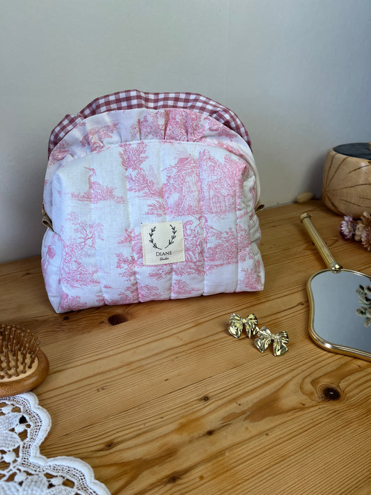 Colette double volant vichy et jouy rose