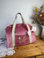 Sac Louison velours rose thé initiale dentelle