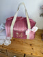 Sac Louison velours rose thé initiale dentelle