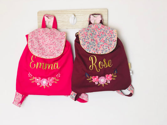 Le sac à dos enfant personnalisé Églantine gabardine et Liberty