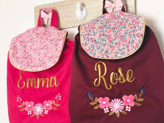 Le sac à dos enfant personnalisé Églantine gabardine et Liberty