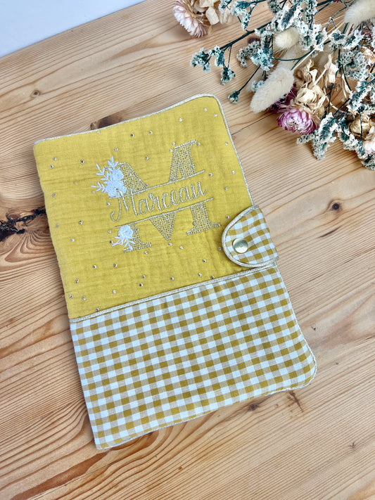 Mahé le protège carnet gaze moutarde doré et vichy