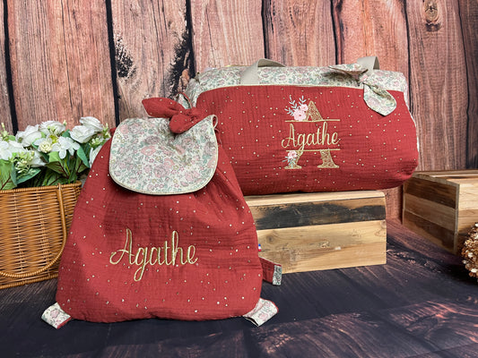 Ensemble : sac polochon initiale dentelle et sac à dos Eglantine