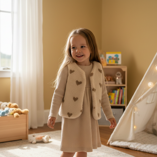 The Albane children's vest with hearts