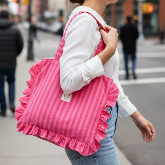 Le petit tote bag rayé rose rouge