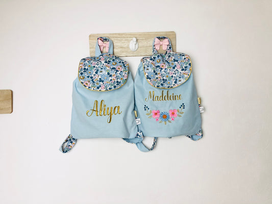 Le sac à dos enfant personnalisé Églantine Liberty exclusif betsy denim
