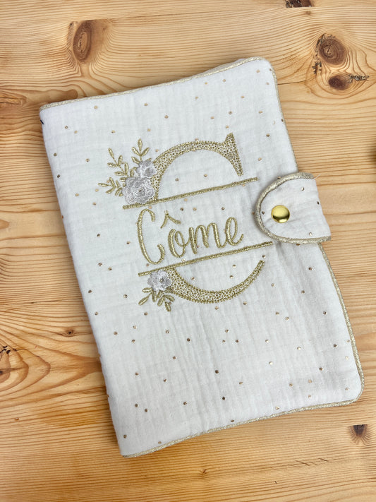 Protège carnet crème doré