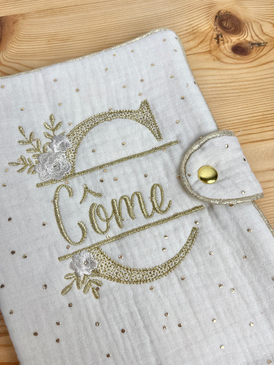 Protège carnet crème doré