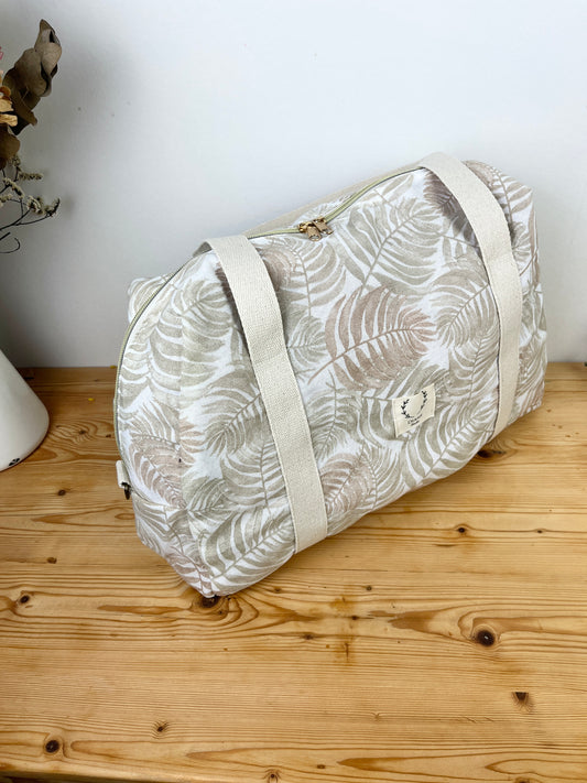 Hélène le sac week-end souple feuillage beige