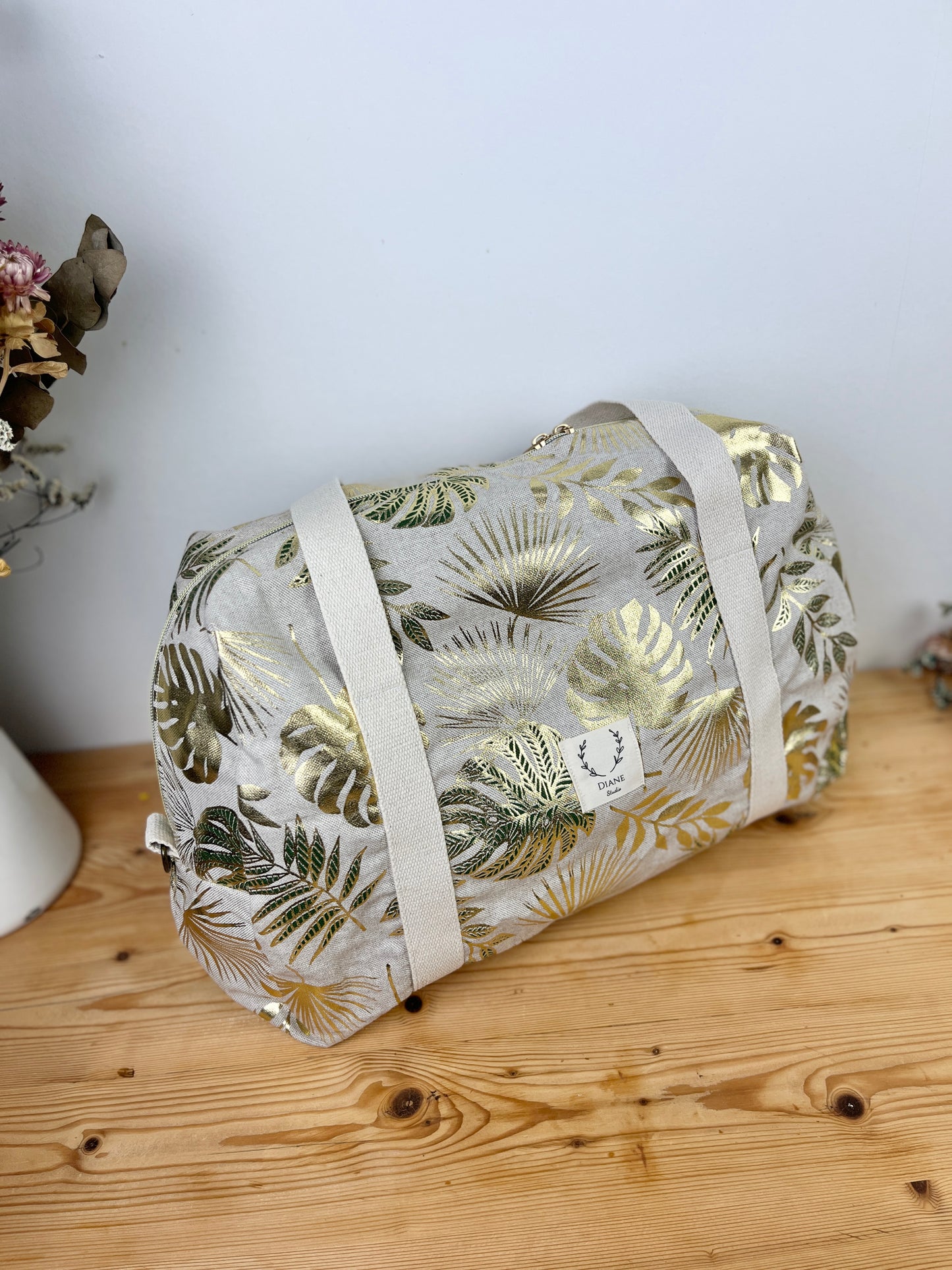 Hélène le sac week-end souple feuilles dorées