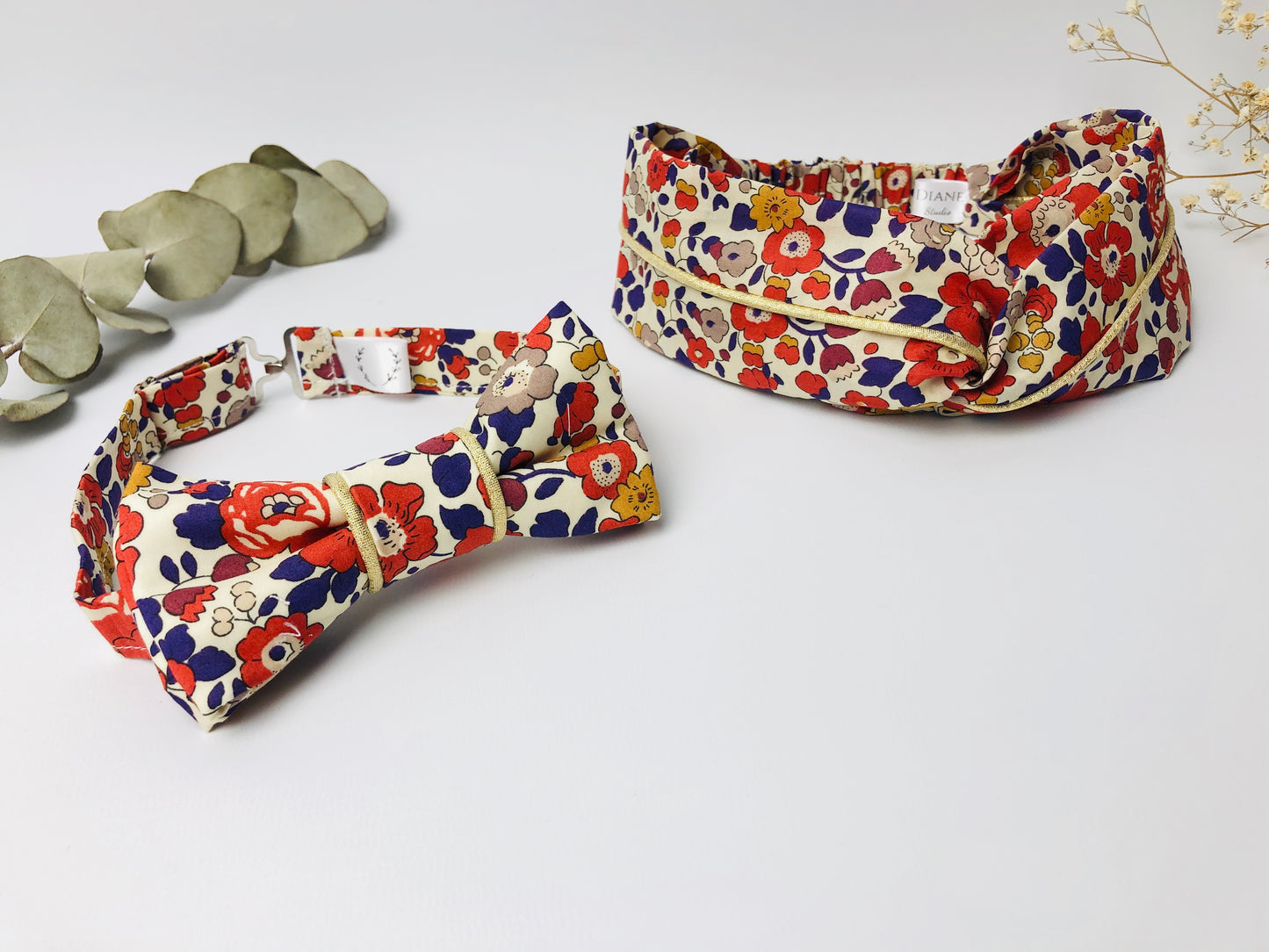 Ensemble : noeud papillon et headband doré