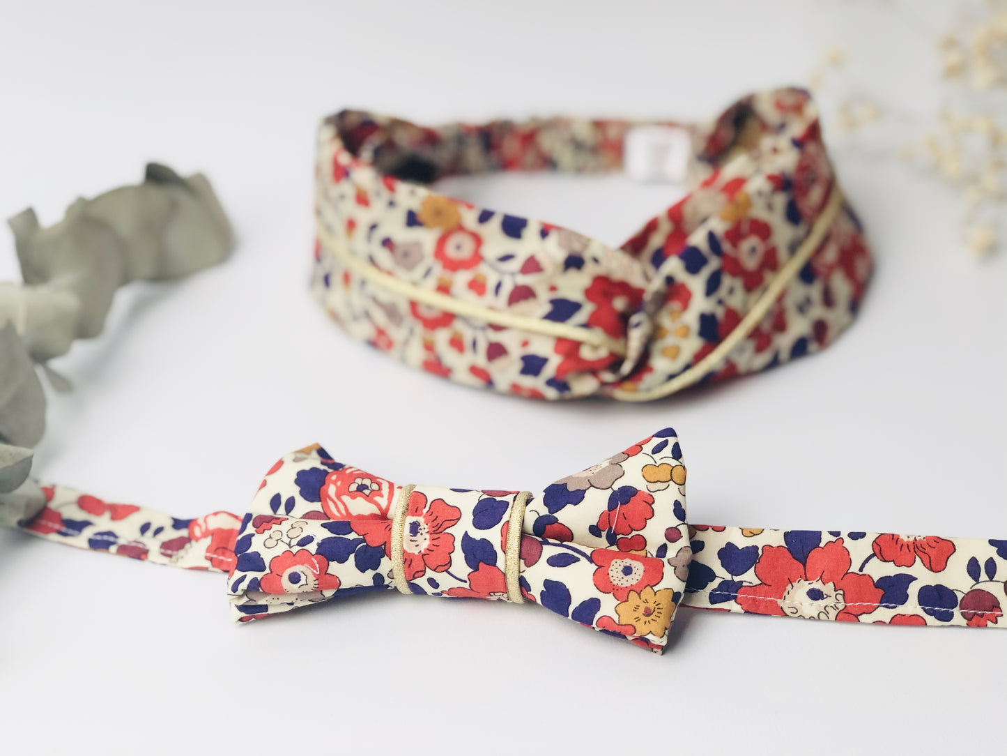 Ensemble : noeud papillon et headband doré