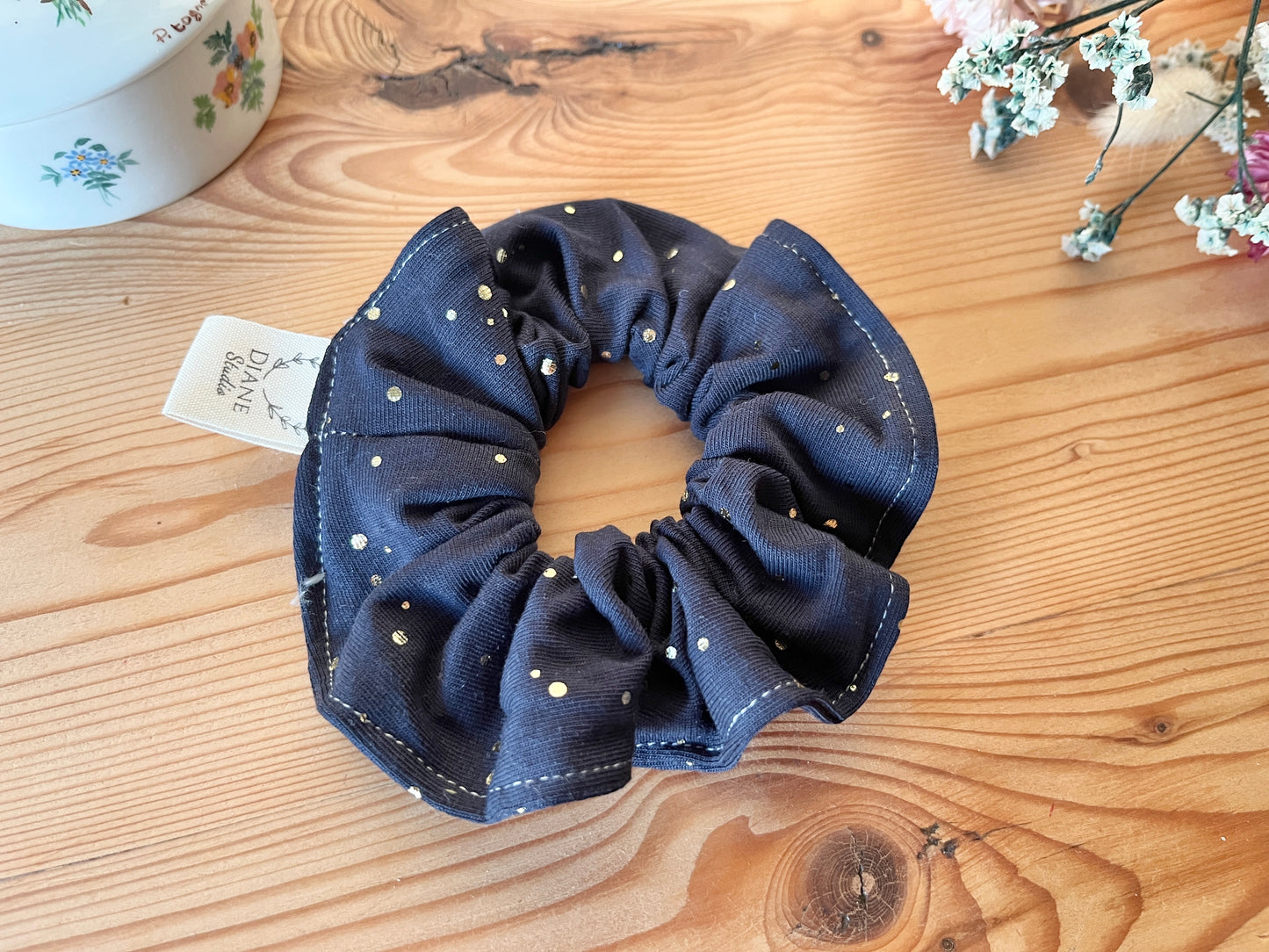 Chouchou jersey de coton à pois dorés