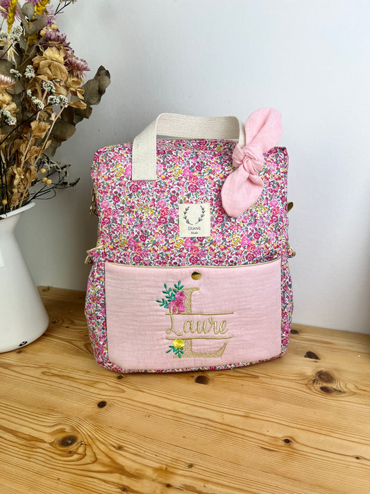 Le sac à dos enfant Ombeline Liberty Emma et gaze rose