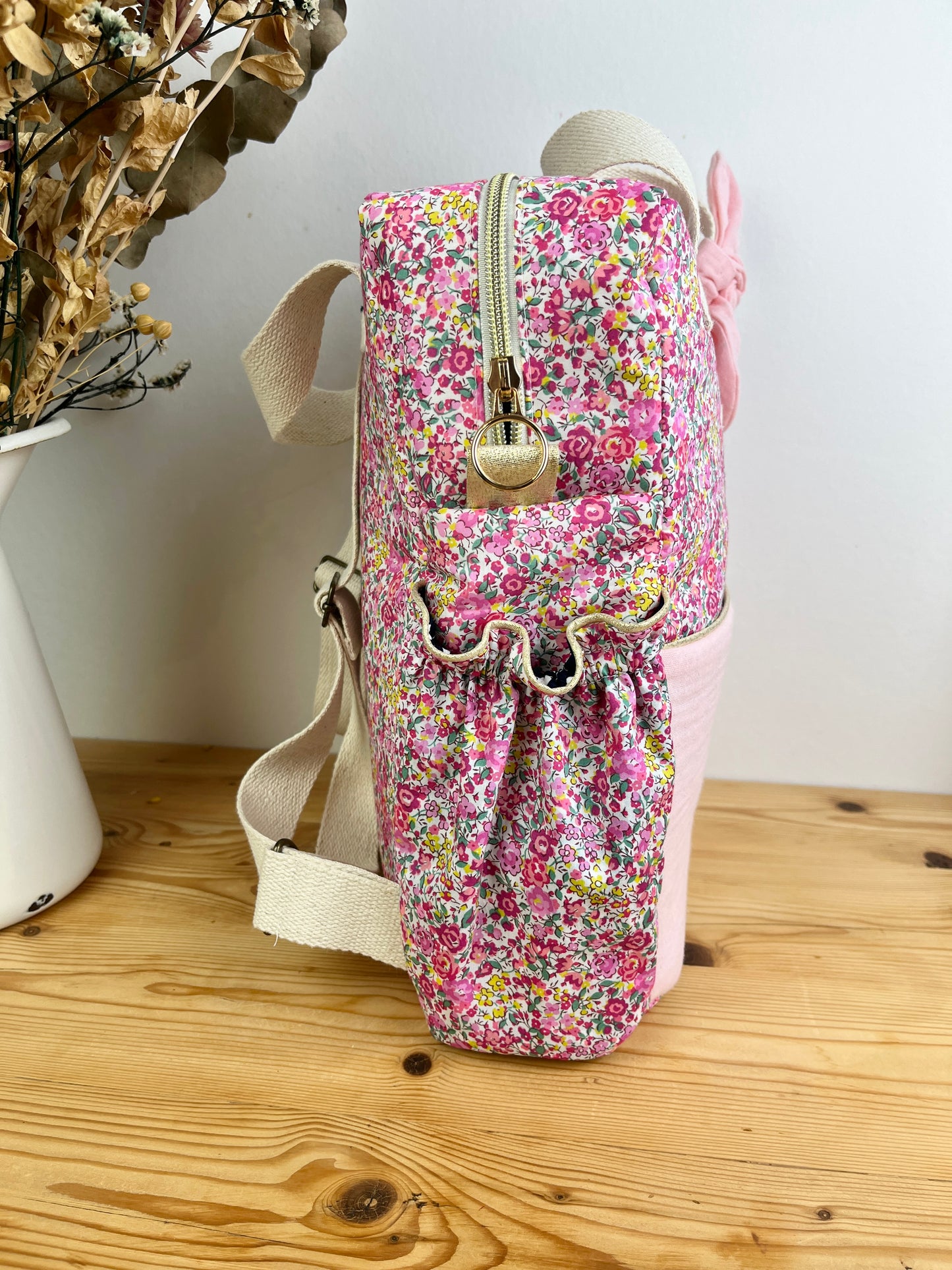 Le sac à dos enfant Ombeline Liberty Emma et gaze rose