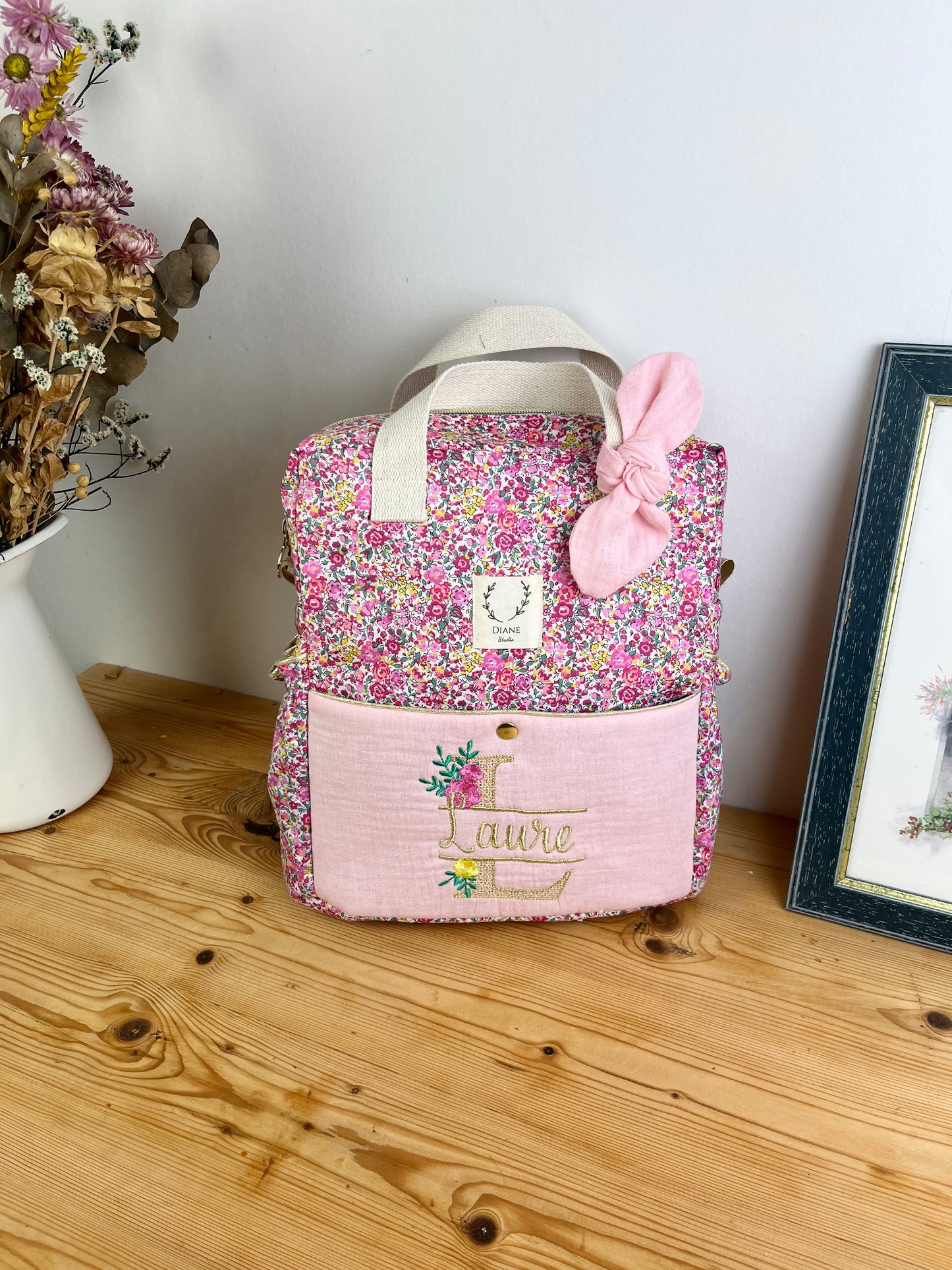 Le sac à dos enfant Ombeline Liberty Emma et gaze rose