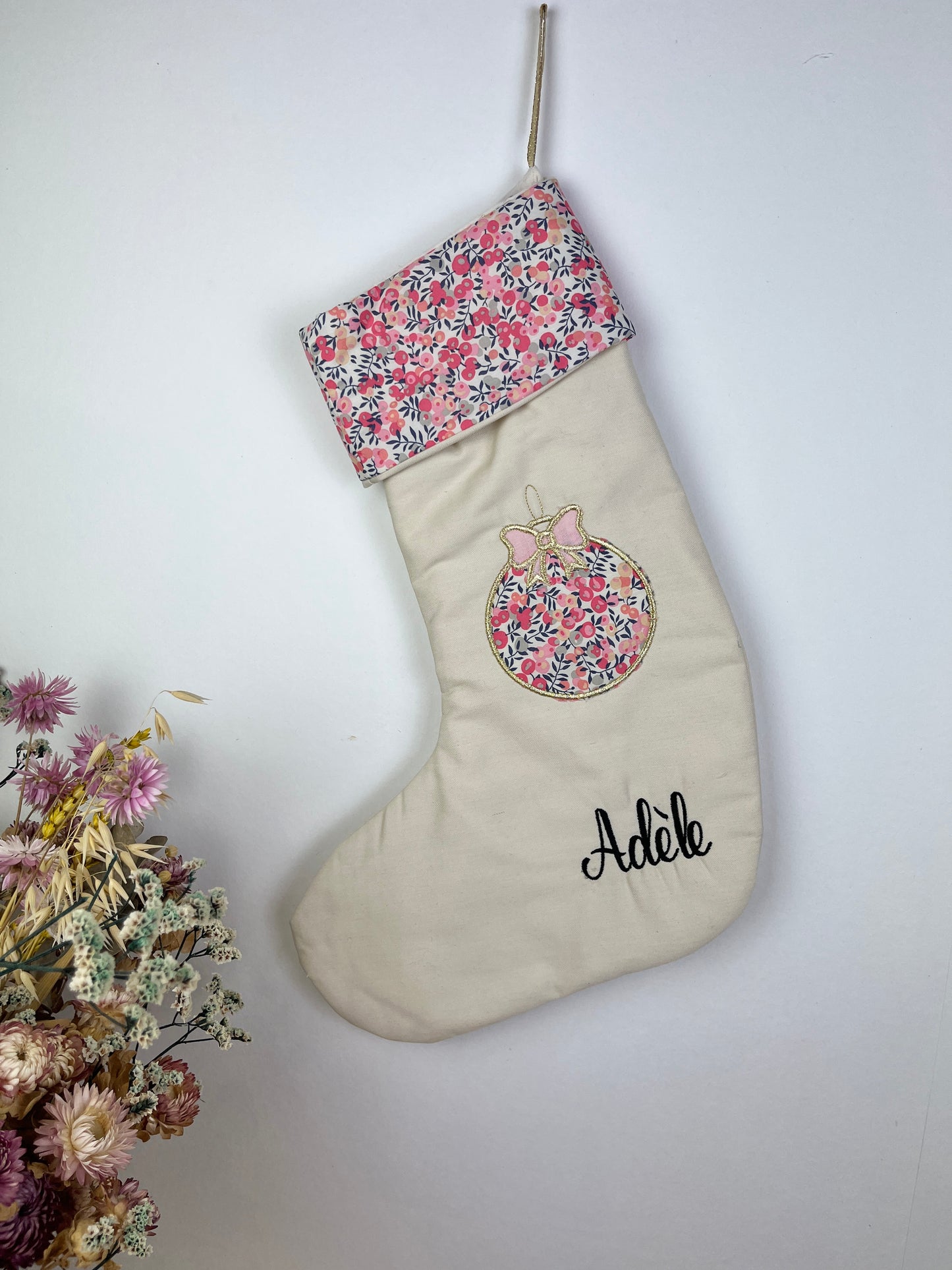 Chaussette de Noël gabardine crème et Liberty wiltshire senteur