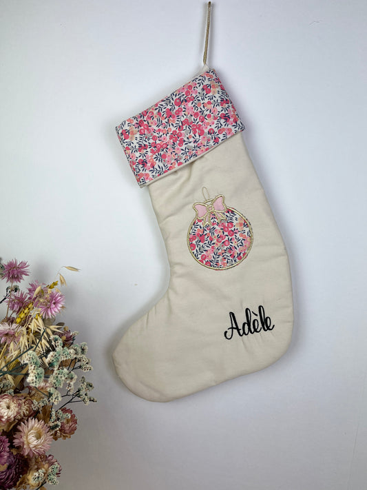 Chaussette de Noël gabardine crème et Liberty wiltshire senteur