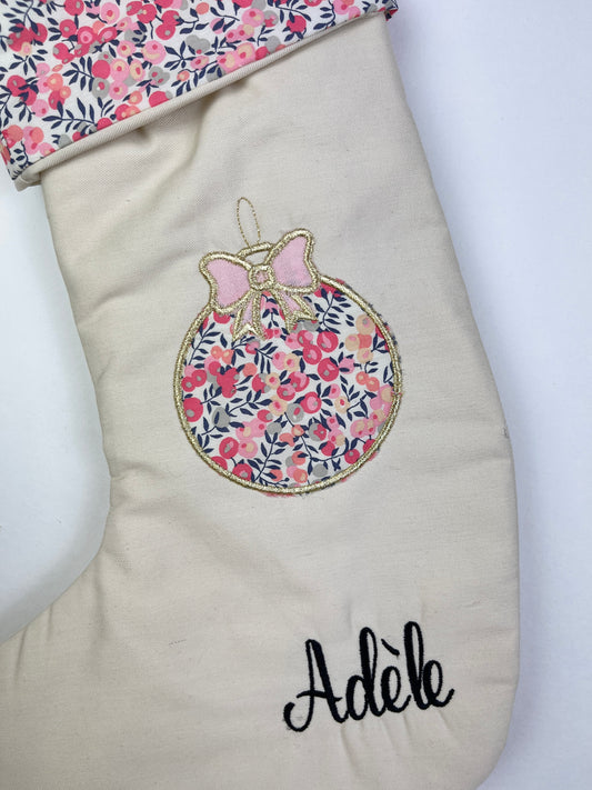 Chaussette de Noël gabardine crème et Liberty wiltshire senteur