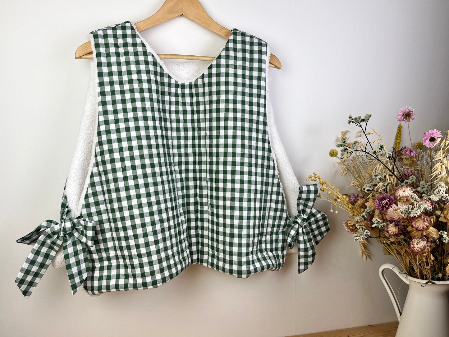 Le pull Joséphine sherpa et vichy vert sapin