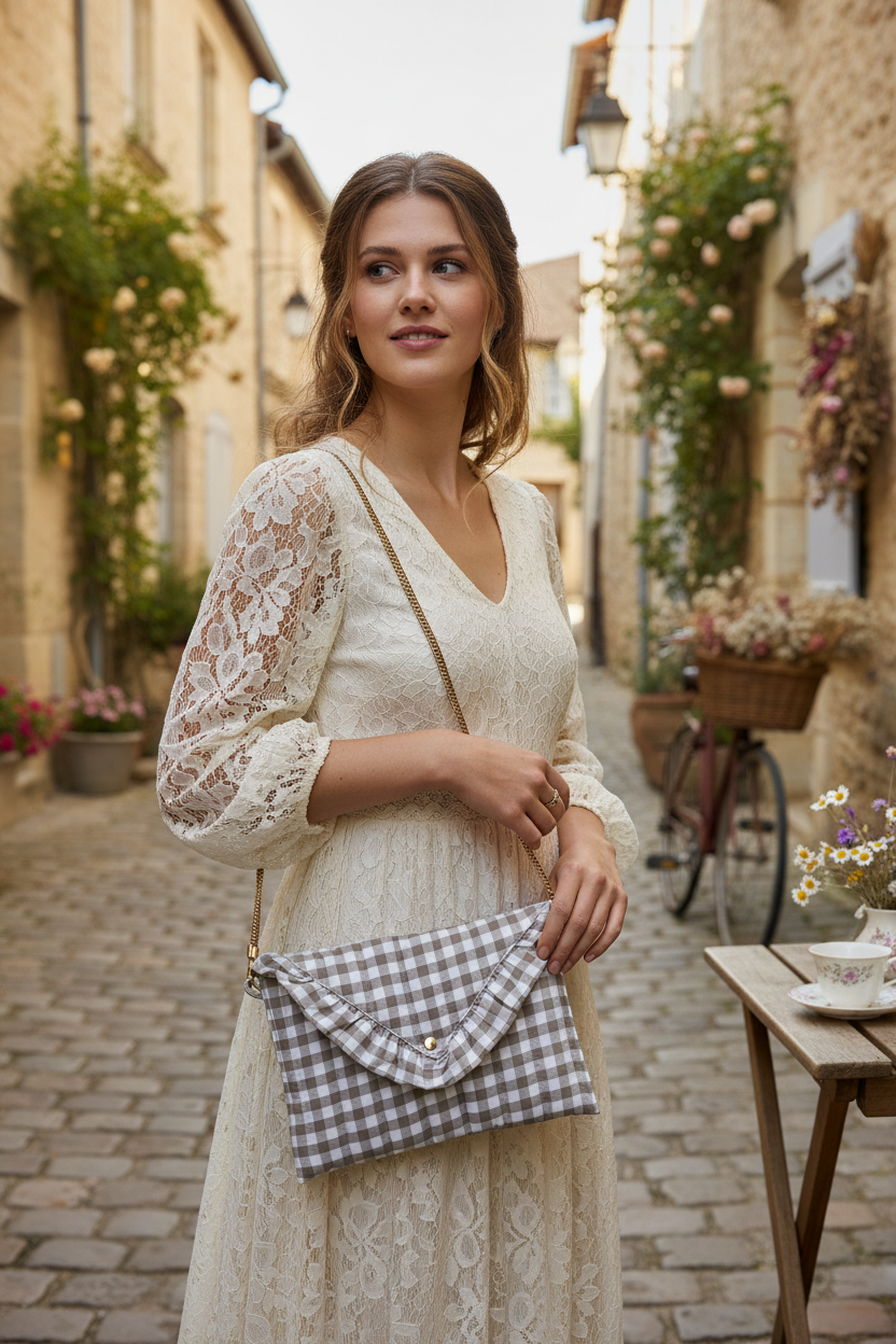 Charlotte avec chaîne vichy beige